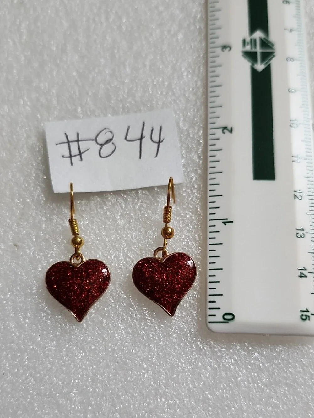 Hand Crafted Red Glitter Heart Drop Earrings with Gold Hooks